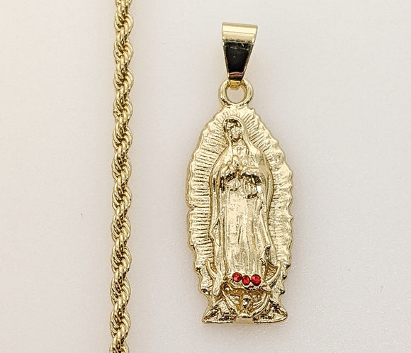 Plated Virgin Mary 3mm Rope/Braided Chain Necklace