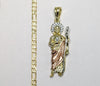 Plated Tri-Color Saint Jude 4mm 14K Diamond Cut Figaro Chain Necklace