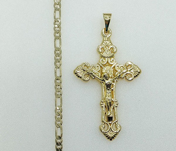 Plated Cross 3mm Figaro Chain Necklace