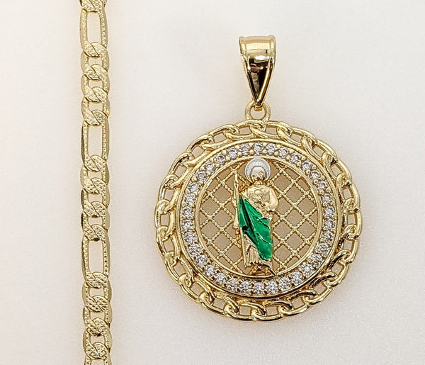 Plated Multicolor Saint Jude 4mm 14K Diamond Figaro Chain Necklace