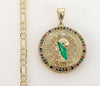 Plated Multicolor Saint Jude 4mm 14K Diamond Figaro Chain Necklace