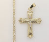 Plated Tri-Color Cross 3mm Figaro Chain Necklace