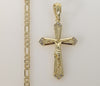 Plated Cross 4mm 14K Diamond Cut Figaro Chain Necklace