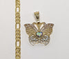 Plated Tri-Color Butterfly 5mm Figaro Chain Necklace