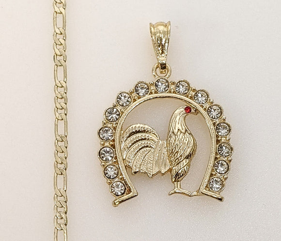 Plated Rooster 3mm Figaro Chain Necklace