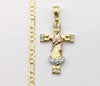 Tri-Color Virgin Mary 4mm 14K Diamond Figaro Chain Necklace