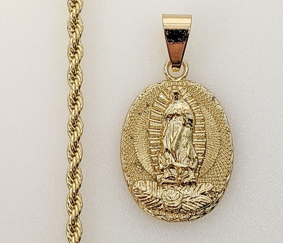 Plated Virgin Mary 3mm Rope/Braided Chain Necklace