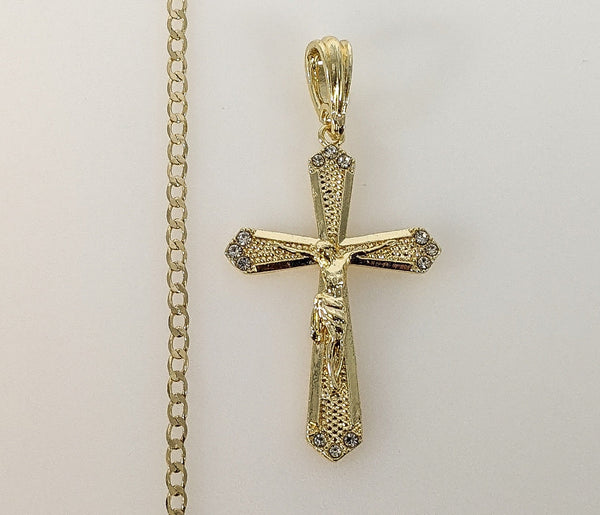 Plated Cross 3mm Cuban Chain Necklace
