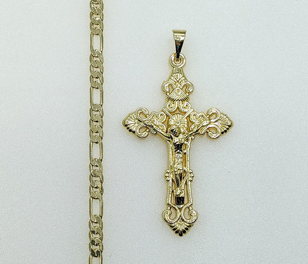 Plated Cross 4mm Figaro Chain Necklace
