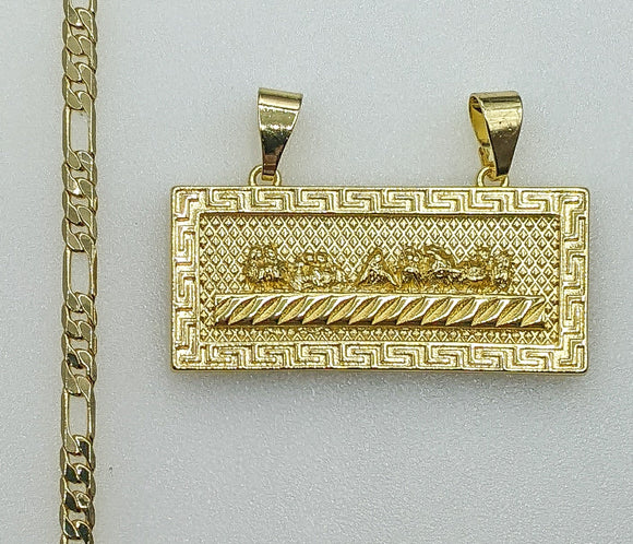 Plated The Last Supper Bar Pendant 4mm Figaro Chain Necklace