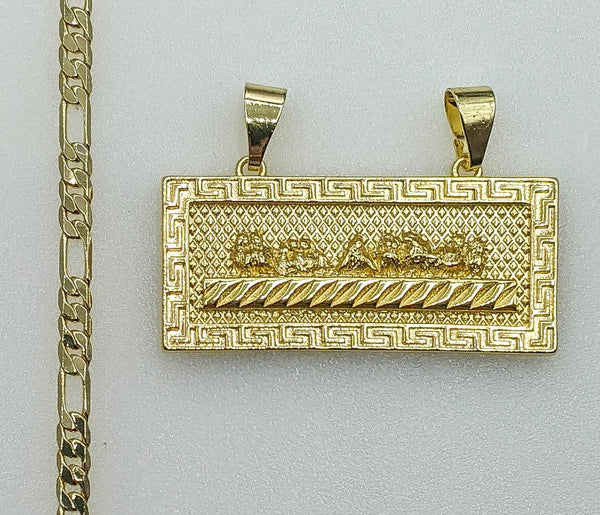 Plated The Last Supper Bar Pendant 4mm Figaro Chain Necklace