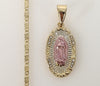 Plated Tri-Color Virgin Mary 2mm Star Solid Chain Necklace