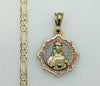 Plated Tri-Color Sacred Heart of Jesus 4mm 14K Diamond Figaro Chain Necklace