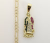 Plated Virgin Mary 4mm 14K Diamond Figaro Chain Necklace