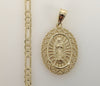 Plated Virgin Mary 4mm 14K Diamond Cut Figaro Chain Necklace