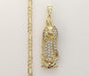 Plated Virgin Mary 4mm 14K Diamond Figaro Chain Necklace