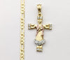 Tri-Color Virgin Mary 4mm 14K Diamond Figaro Chain Necklace