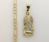 Plated Virgin Mary 4mm 14K Diamond Cut Figaro Chain Necklace