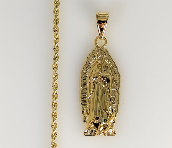 Plated Virgin Mary 2mm Rope/Braided Chain Necklace