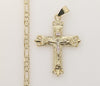 Plated Tri-Color Cross 4mm 14K Diamond Cut Figaro Chain Necklace