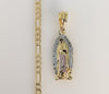 Plated Tri-Color Virgin Mary 4mm 14K Diamond Cut Figaro Chain Necklace