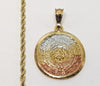 Plated Tri-Color Aztec Calendar 3mm Rope/Braided Chain Necklace