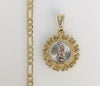 Plated Tri-Color Virgin Mary 4mm 14K Diamond Cut Figaro Chain Necklace
