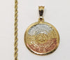 Plated Tri-Color Aztec Calendar 3mm Rope/Braided Chain Necklace