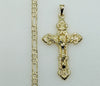 Plated Cross 4mm 14K Diamond Figaro Chain Necklace