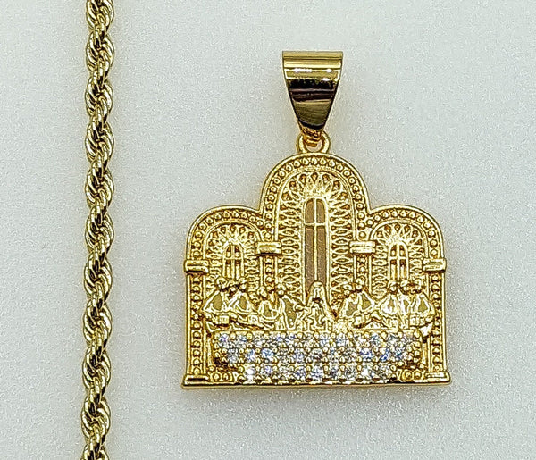 Plated Dainty The Last Supper 3mm Rope/Braided Chain Necklace
