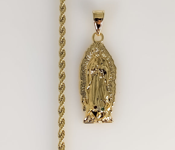 Plated Virgin Mary 3mm Rope/Braided Chain Necklace