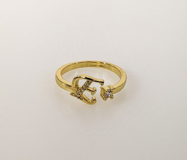 Plated Adjustable Initial Letter "E" Ring