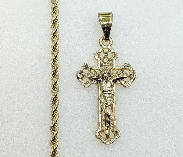 Plated Cross 3mm Rope/Braided Chain Necklace