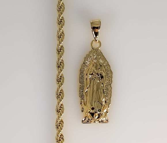 Plated Virgin Mary 4mm Rope/Braided Chain Necklace