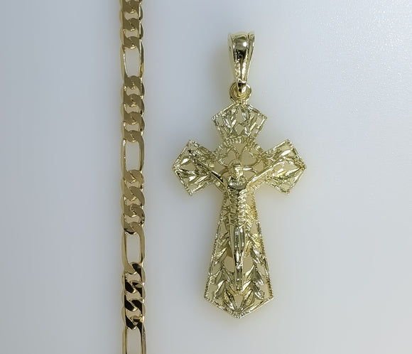 Plated Cross 5mm Figaro Chain Necklace