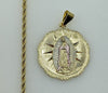 Plated Tri-Color Virgin Mary 3mm Rope/Braided Chain Necklace