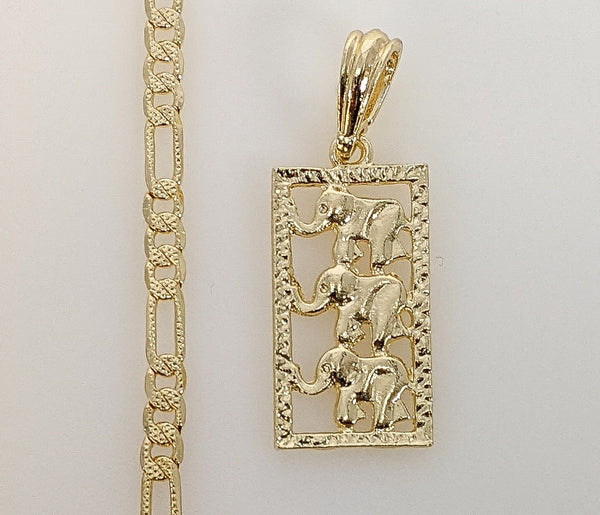 Plated Elephant 4mm 14K Diamond Cut Figaro Chain Necklace