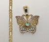 Plated Tri-Color Butterfly 4mm 14K Diamond Figaro Chain Necklace
