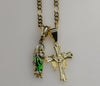 Cross Saint Jude Double Pendants Charms 3mm Figaro Plated Necklace
