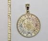 Plated Tri-Color Aztec Calendar 4mm 14K Diamond Cut Figaro Chain Necklace