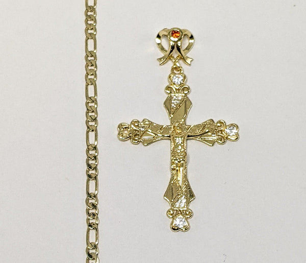 Plated Cross 3mm Figaro Chain Necklace