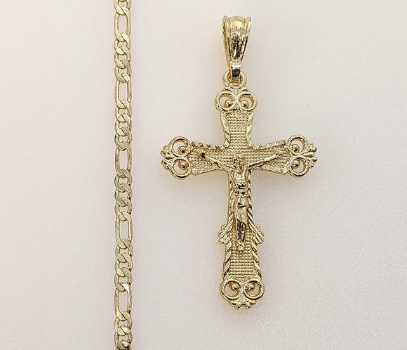Plated Cross 3mm Figaro Chain Necklace