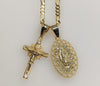 Virgin Mary Cross Double Pendants Charms 3mm Figaro Plated Necklace