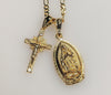 Virgin Mary Cross Double Pendants Charms 3mm Figaro Plated Necklace