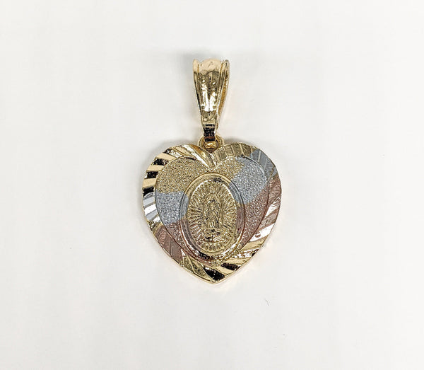 Plated Tri-Gold Heart with Virgin Mary Pendant
