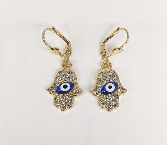 Plated Hamsa Hand Blue Eye Earring