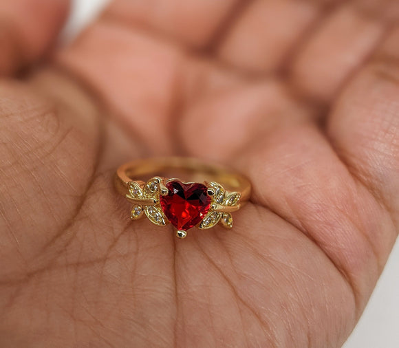 Plated Red Heart with Butterfly Ring