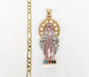 Plated Tri-Gold Virgin Mary Pendant and Figaro Chain Set