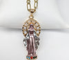 Plated Tri-Gold Virgin Mary Pendant and Figaro Chain Set
