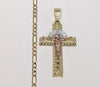 Plated Tri-Color Cross 4mm Figaro Chain Necklace